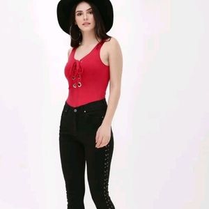 Scoop neck eyelet bodysuit